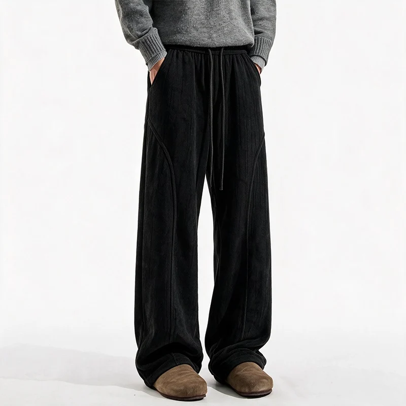 Damen Weite Velours-Loungehose mit hohem Elastikbund und Kordelzug Drune