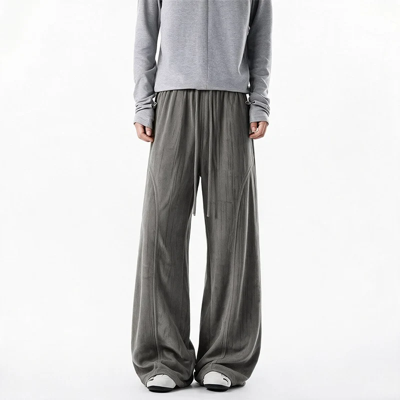 Damen Weite Velours-Loungehose mit hohem Elastikbund und Kordelzug Drune