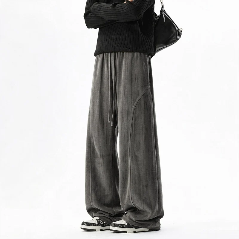 Damen Weite Velours-Loungehose mit hohem Elastikbund und Kordelzug Drune