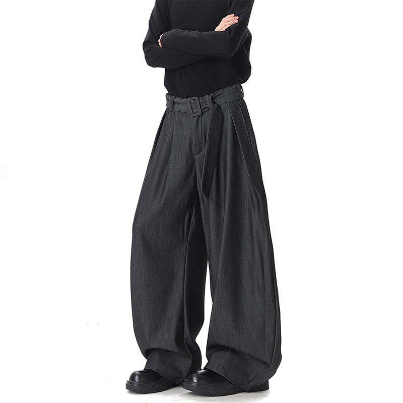 Damen Weite Paperbag-Hose mit hohem Bund, Falten und Taillengürtel Drune