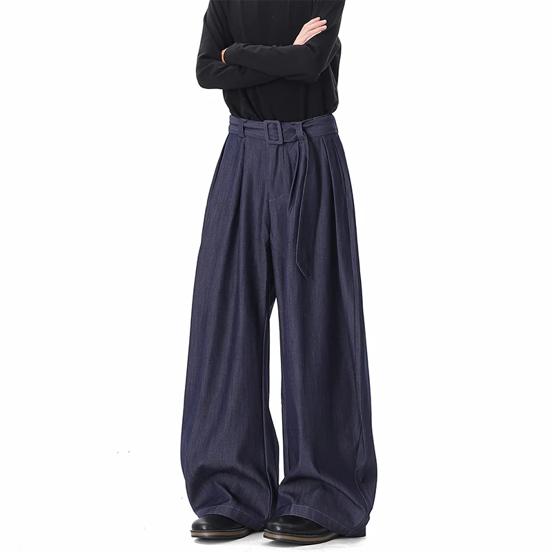 Damen Weite Paperbag-Hose mit hohem Bund, Falten und Taillengürtel Drune
