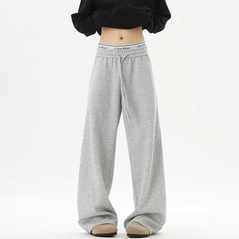 Damen Weite Loungehose mit hoher Taille aus Fleece, Tunnelzug und Seitentaschen Drune