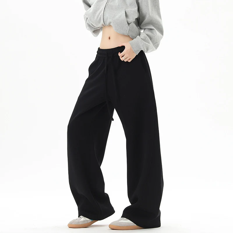 Damen Weite Loungehose mit hoher Taille aus Fleece, Tunnelzug und Seitentaschen Drune