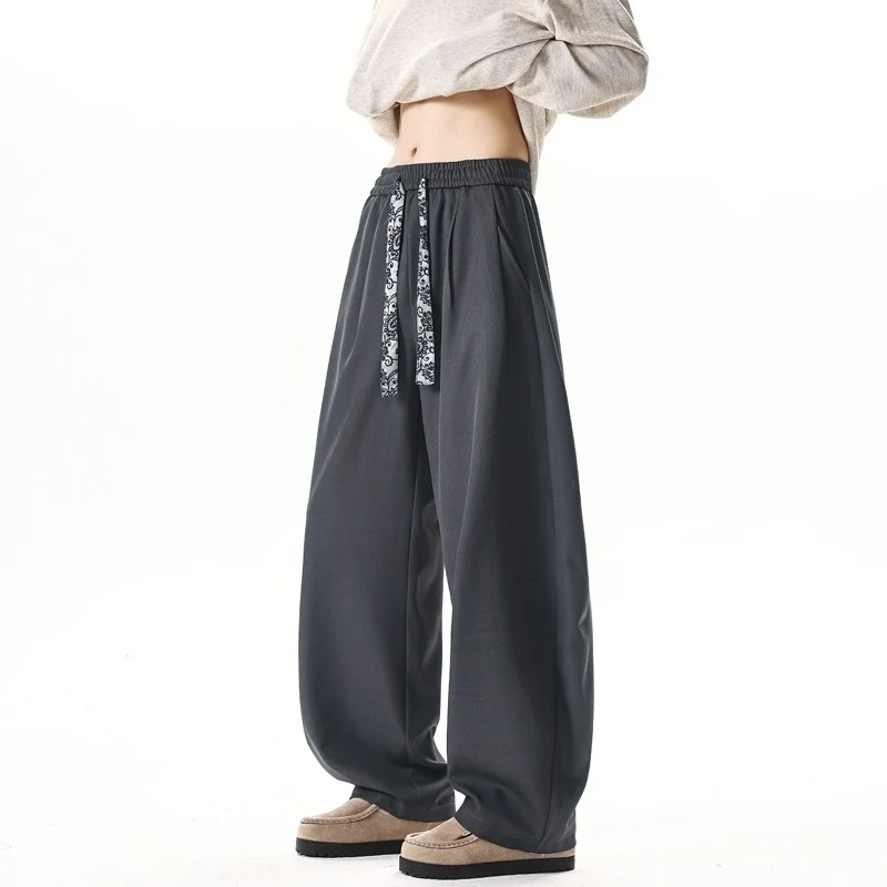 Damen Weite Lounge-Hose mit hohem Bund, Kordelzug und weitem Bein Drune