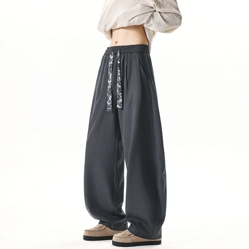 Damen Weite Lounge-Hose mit hohem Bund, Kordelzug und weitem Bein Drune