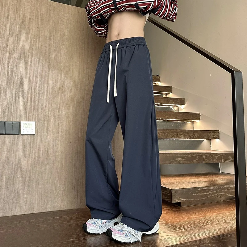 Damen Weit geschnittene Loungehose mit hohem Elastikbund und Kordelzug Drune