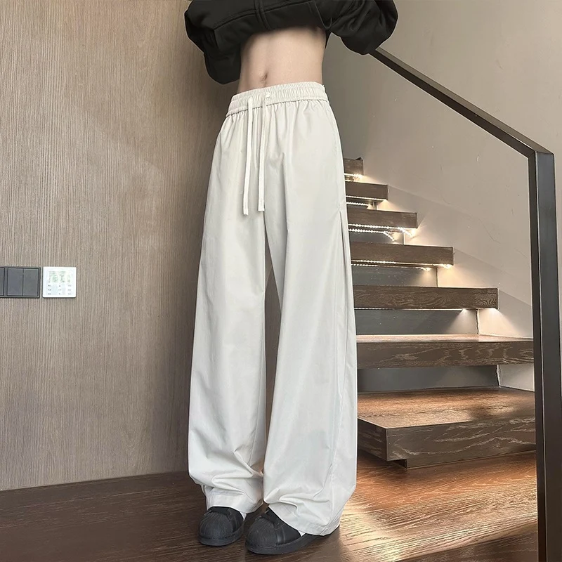 Damen Weit geschnittene Loungehose mit hohem Elastikbund und Kordelzug Drune