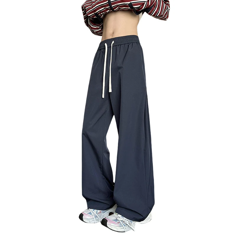 Damen Weit geschnittene Loungehose mit hohem Elastikbund und Kordelzug Drune