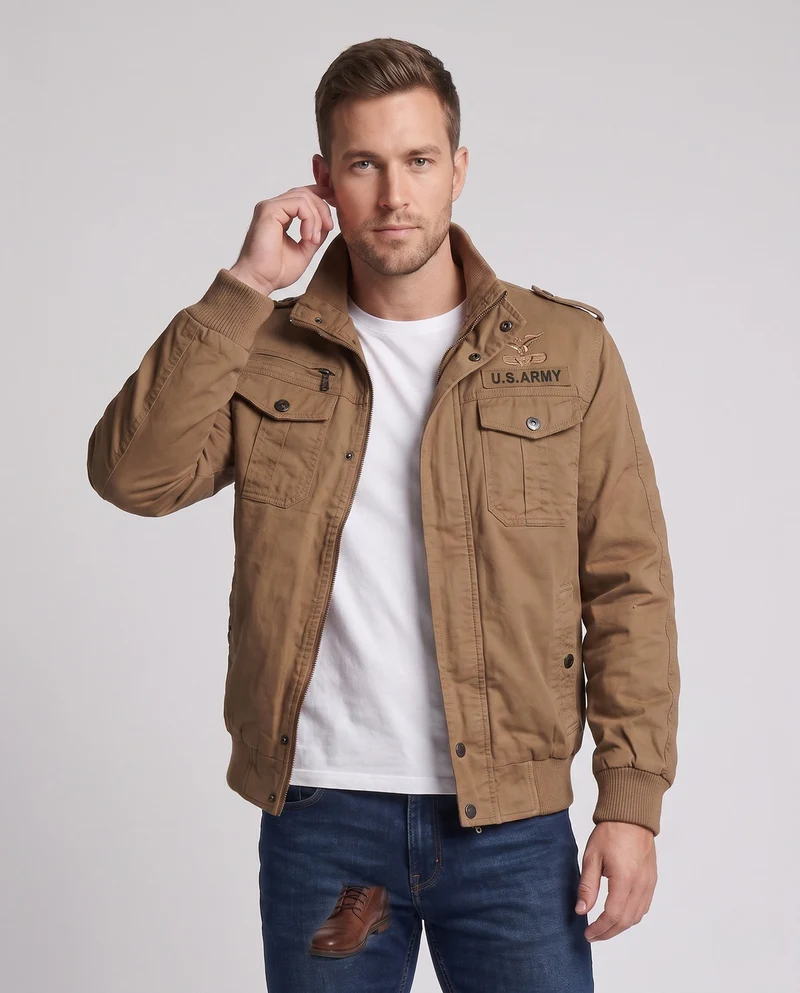 Herren Feld-Bomberjacke im militärischen Look mit Stehkragen und Schulterklappen Drune