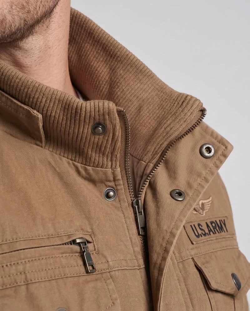 Herren Feld-Bomberjacke im militärischen Look mit Stehkragen und Schulterklappen Drune