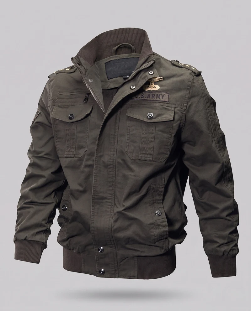 Herren Feld-Bomberjacke im militärischen Look mit Stehkragen und Schulterklappen Drune