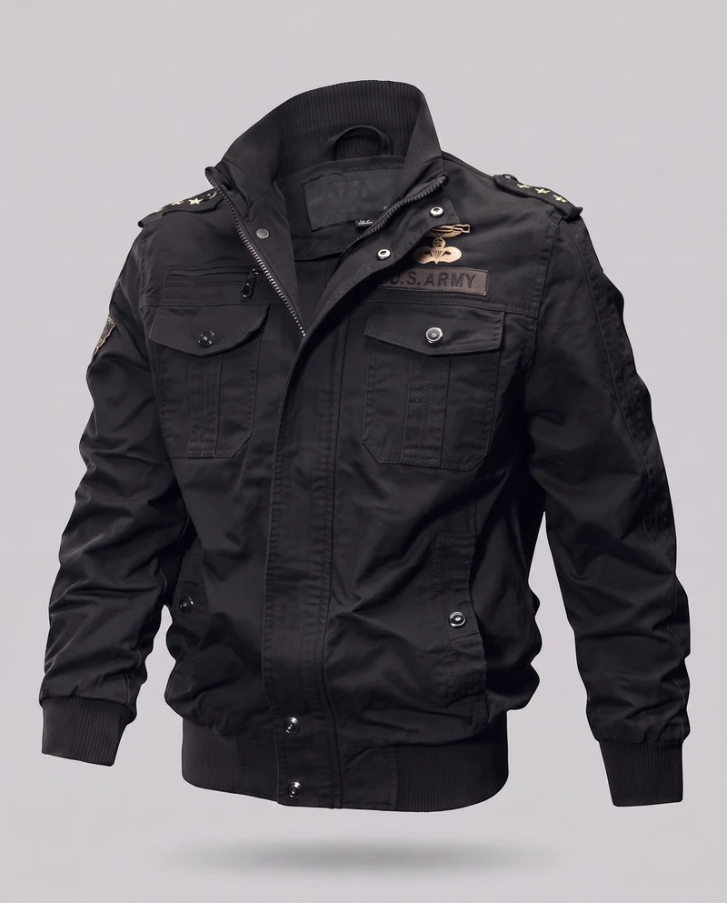 Herren Feld-Bomberjacke im militärischen Look mit Stehkragen und Schulterklappen Drune