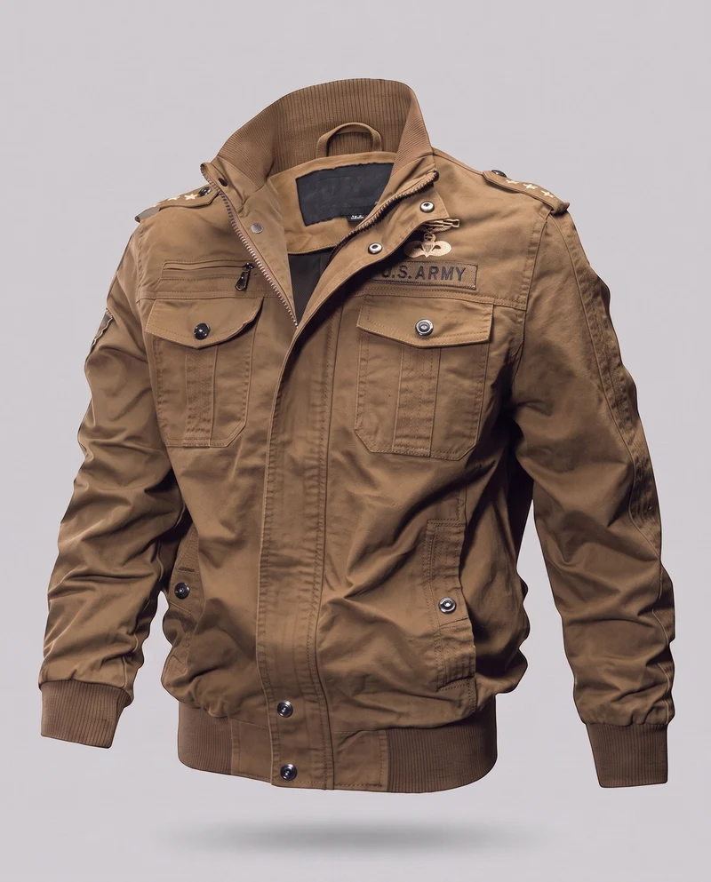 Herren Feld-Bomberjacke im militärischen Look mit Stehkragen und Schulterklappen Drune