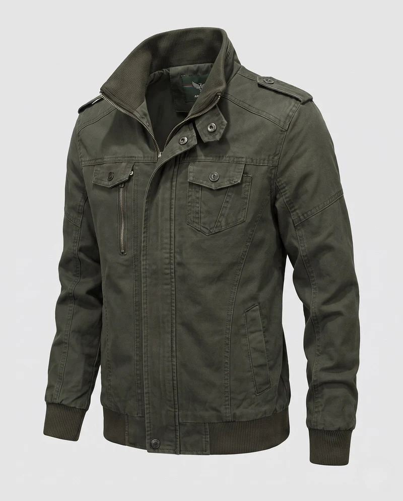 Herren-Feldjacke im militärischen Canvas-Stil mit Stehkragen und Multifunktions-Taschen Drune