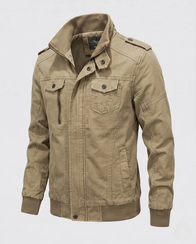 Herren-Feldjacke im militärischen Canvas-Stil mit Stehkragen und Multifunktions-Taschen Drune