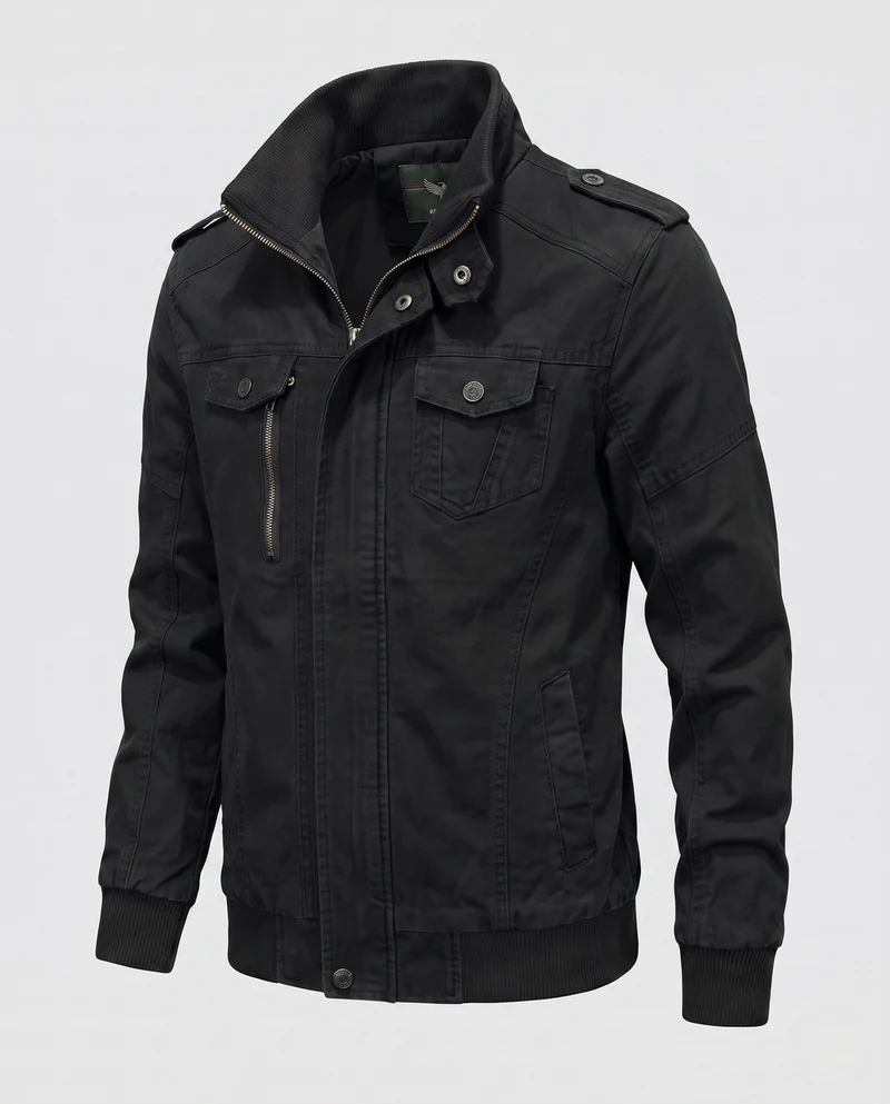Herren-Feldjacke im militärischen Canvas-Stil mit Stehkragen und Multifunktions-Taschen Drune