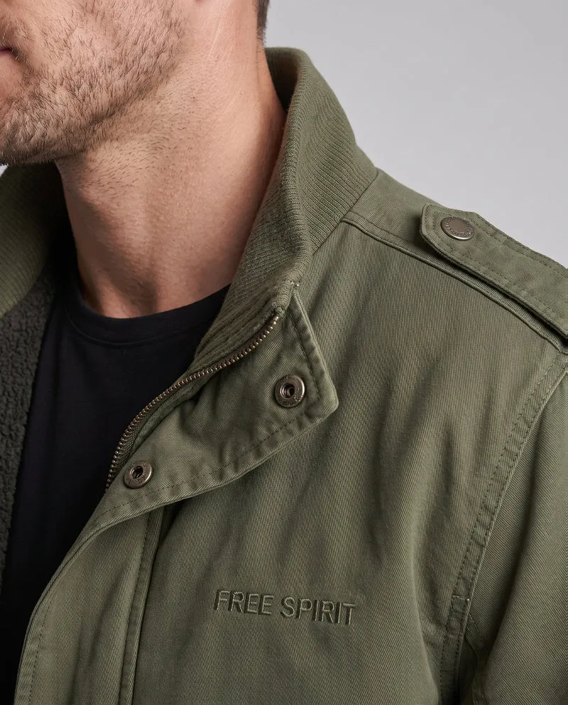 Herren-Feldjacke mit komplettem Teddy-Futter, Stehkragen und Klappentaschen Drune