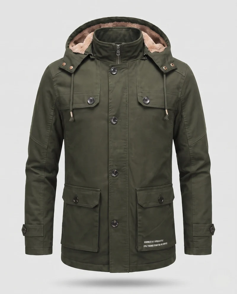 Herren-Feldparka mit Sherpa-Futterkapuze und multifunktionalen Utility-Taschen Drune