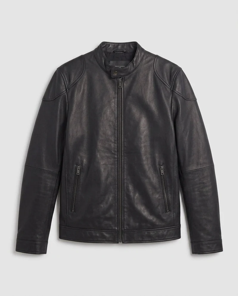 Herren maßgeschneiderte Kunstlederjacke im Biker Blouson Stil mit Stehkragen und Reißverschluss Drune