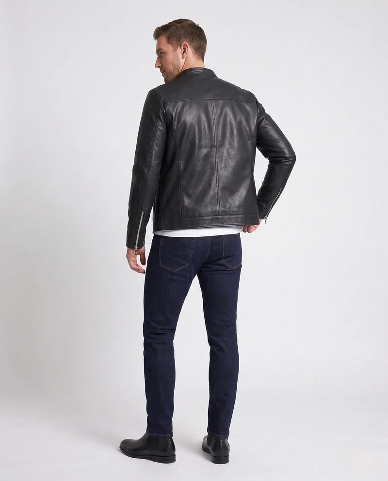 Herren Fitted Kunstlederjacke mit Stehkragen und thermischer Fütterung Drune