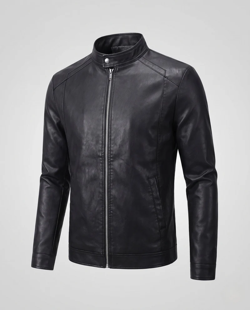 Herren Fitted Kunstlederjacke mit Stehkragen und thermischer Fütterung Drune