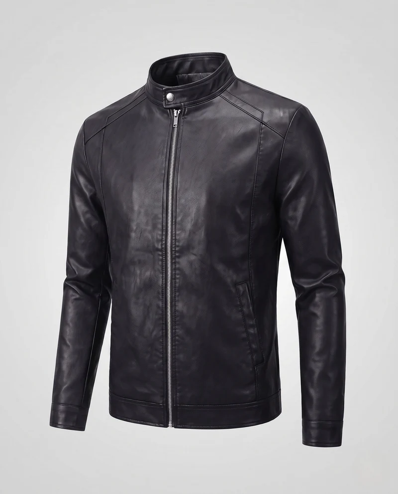 Herren Fitted Kunstlederjacke mit Stehkragen und thermischer Fütterung Drune