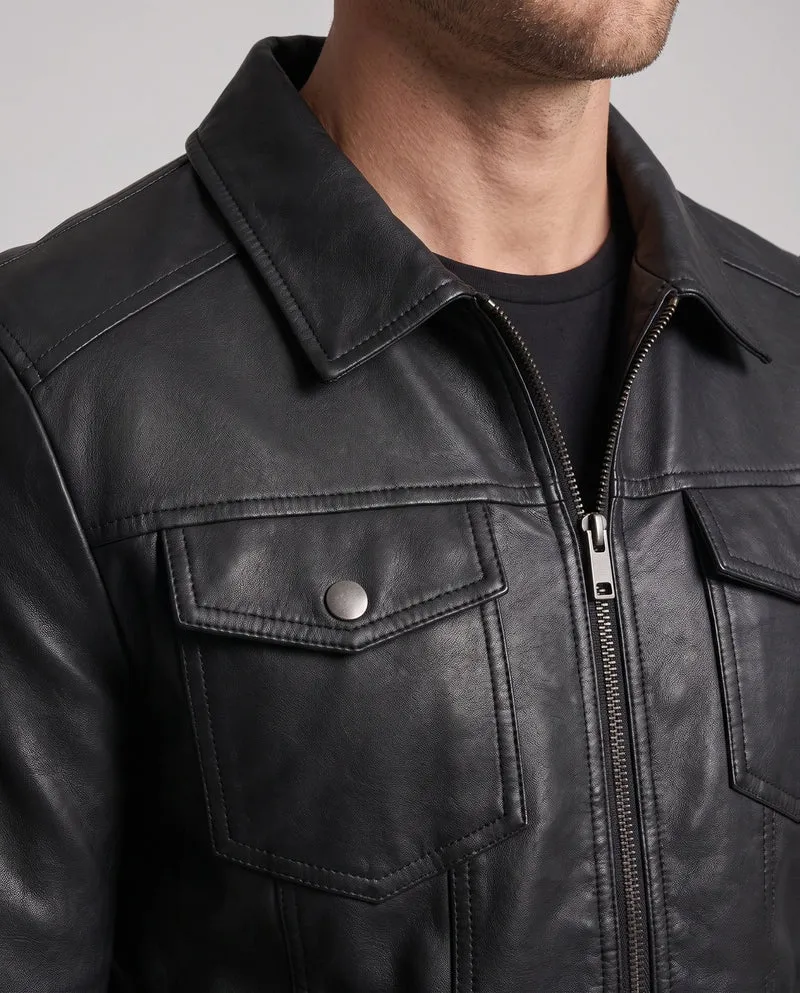 Herren Fitted Kunstlederjacke mit thermischer Fütterung und Brustklappentaschen Drune