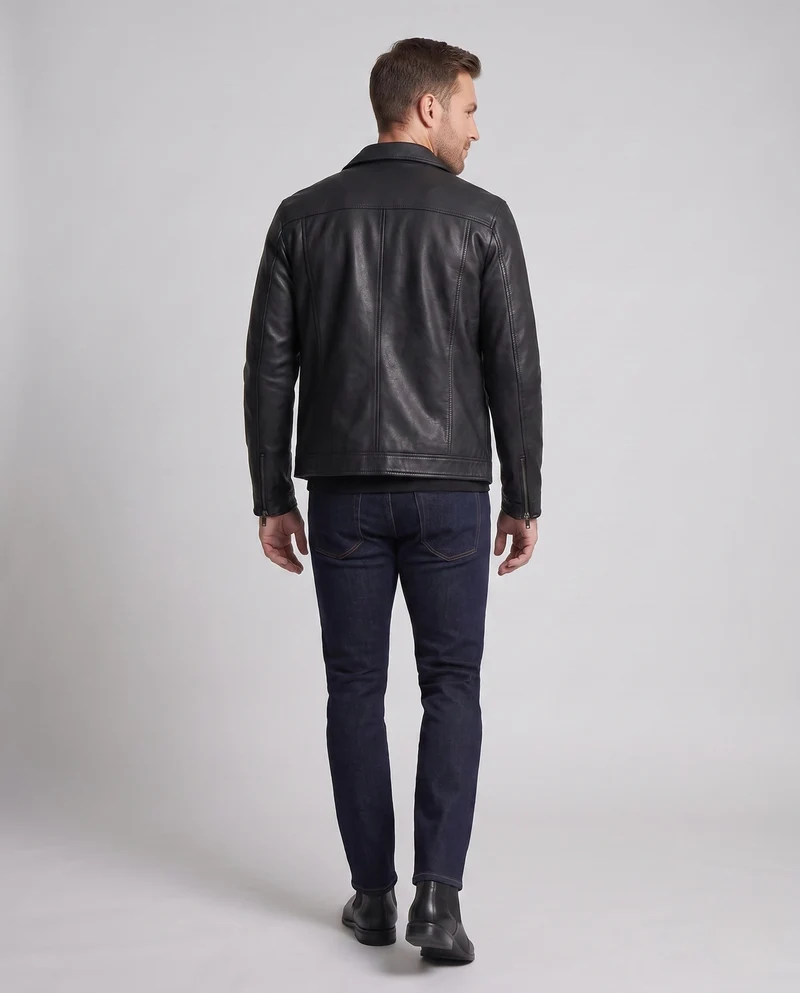 Herren Fitted Kunstlederjacke mit thermischer Fütterung und Brustklappentaschen Drune