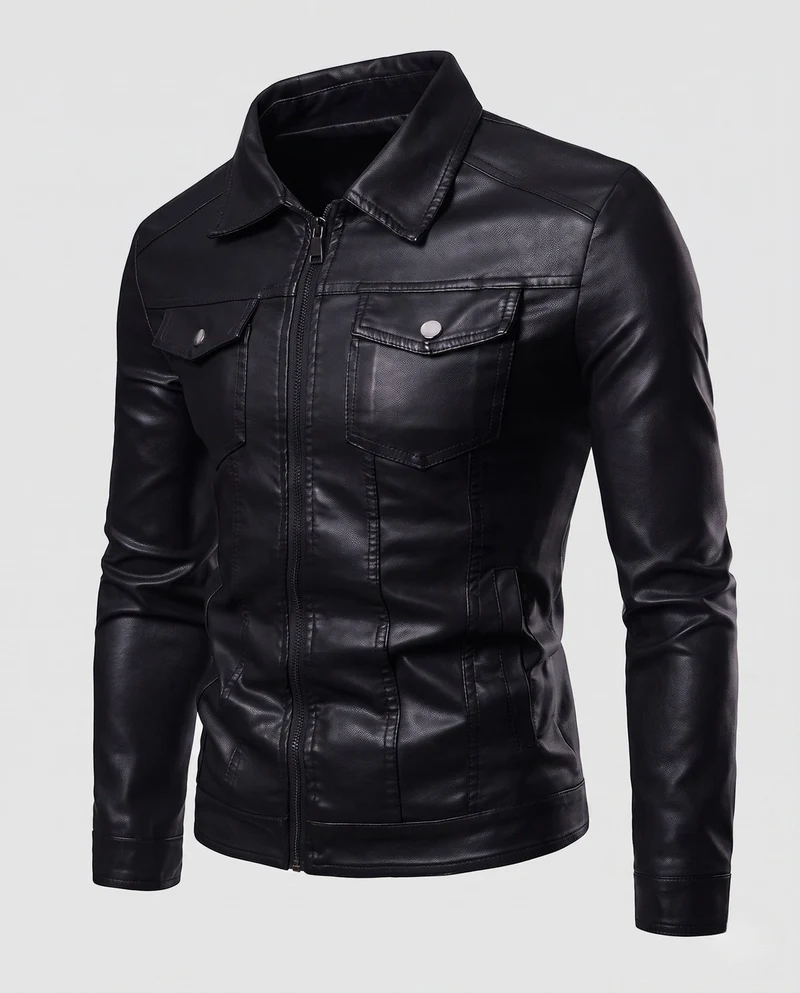 Herren Fitted Kunstlederjacke mit thermischer Fütterung und Brustklappentaschen Drune
