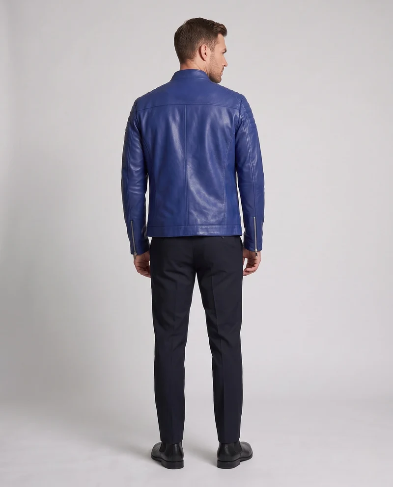 Herren Fitted Lederlook Motorradjacke mit vertikalem Reißverschluss und gepolsterten Schulterpaneelen Drune