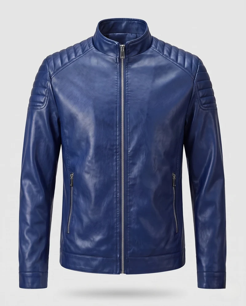 Herren Fitted Lederlook Motorradjacke mit vertikalem Reißverschluss und gepolsterten Schulterpaneelen Drune