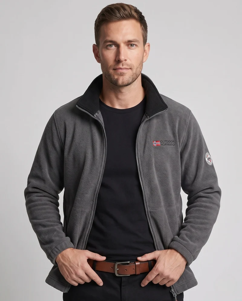 Herren Fleecejacke mit ganzflächigem Teddyfutter, hohem Kragen und Reißverschlusstaschen Drune