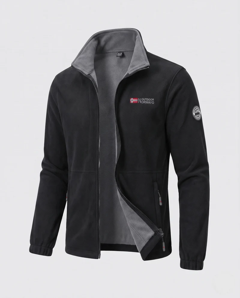 Herren Fleecejacke mit ganzflächigem Teddyfutter, hohem Kragen und Reißverschlusstaschen Drune