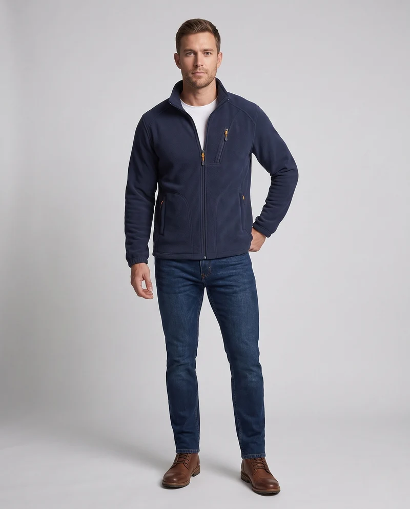 Herren-Fleecejacke mit wärmendem Innenfutter, Stehkragen und Reißverschlusstaschen Drune