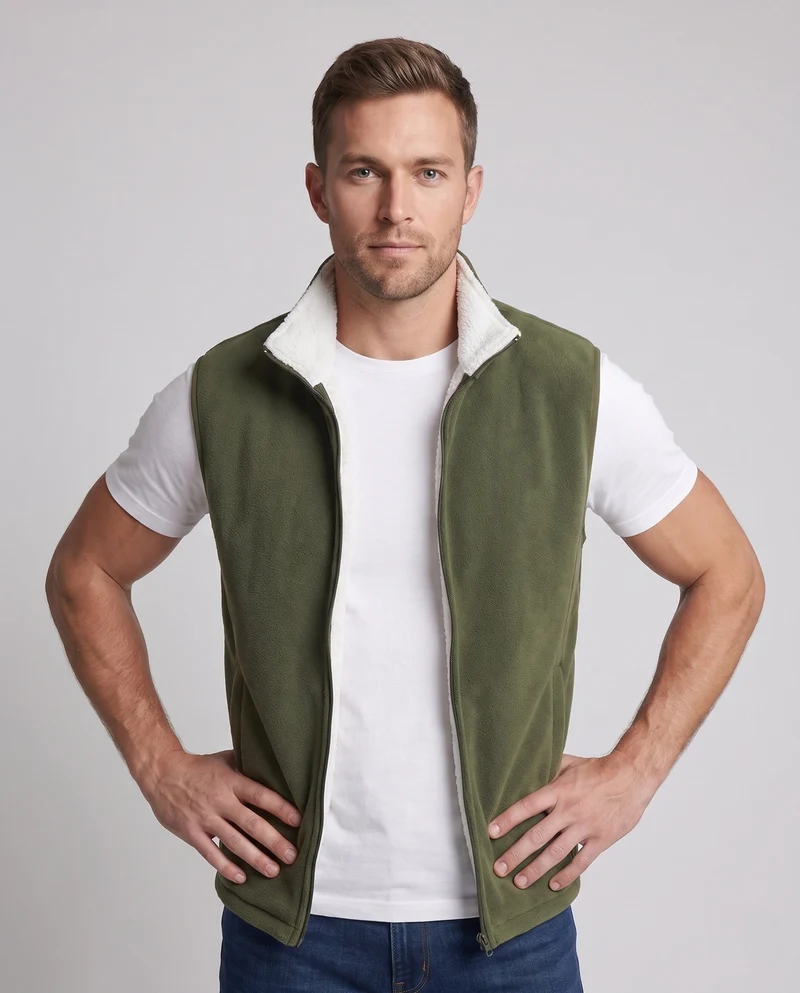 Herren Fleece-Weste mit hohem Stehkragen, durchgehendem Reißverschluss und Seitentaschen Drune