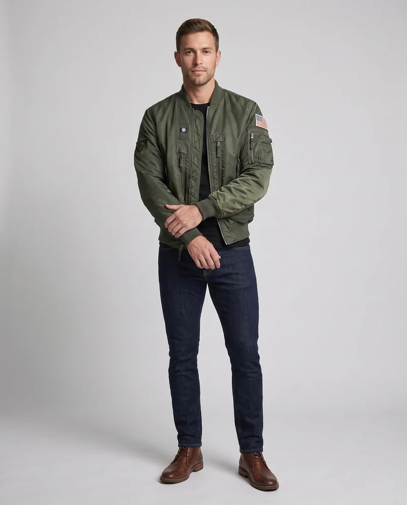 Herren Utility Style Bomberjacke mit Sleeve Organizer und Reißverschlusstaschen Drune