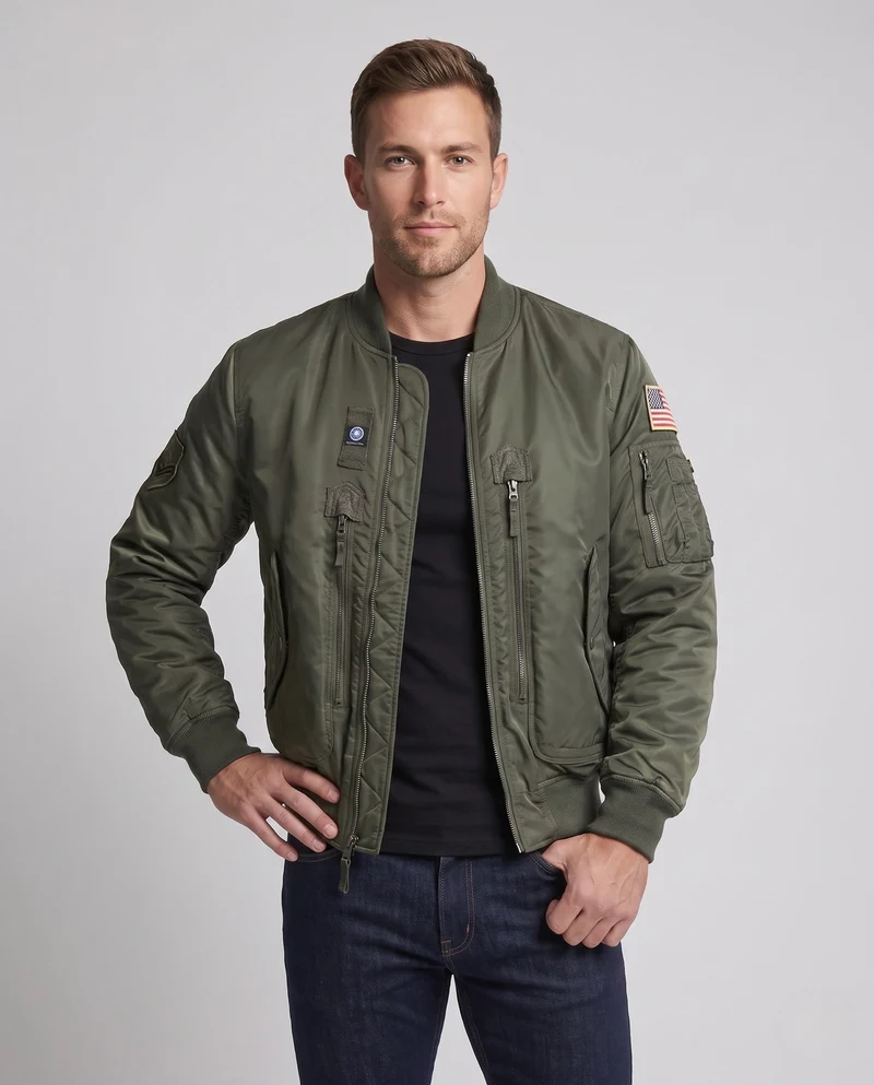 Herren Utility Style Bomberjacke mit Sleeve Organizer und Reißverschlusstaschen Drune
