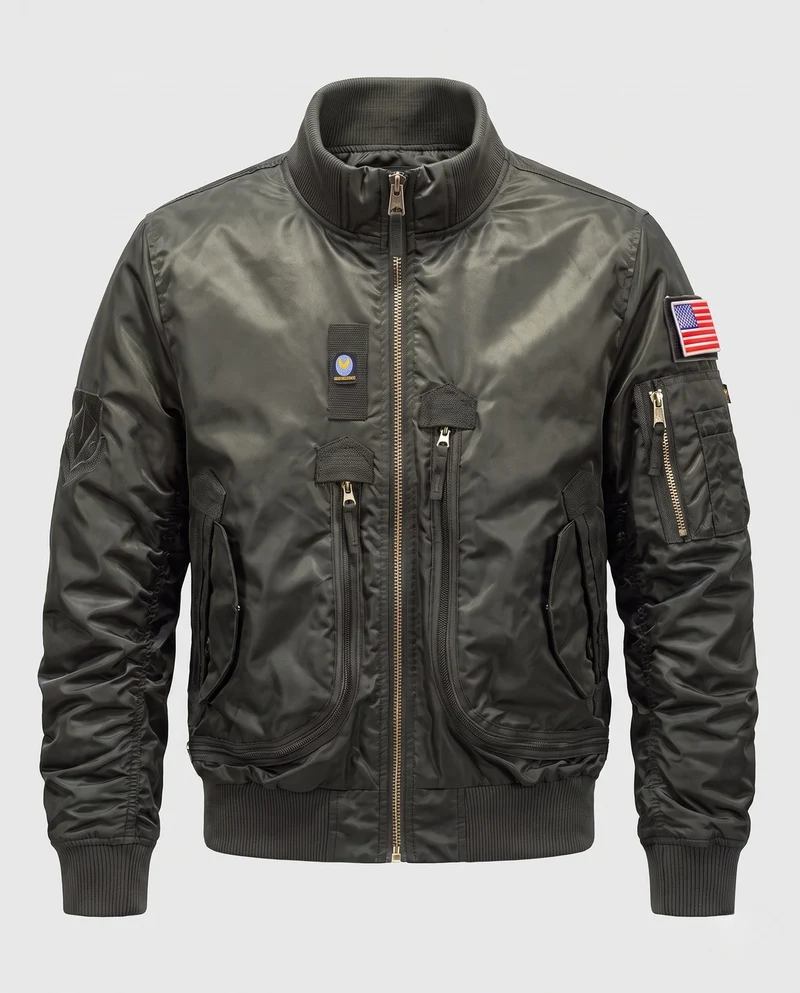 Herren Utility Style Bomberjacke mit Sleeve Organizer und Reißverschlusstaschen Drune