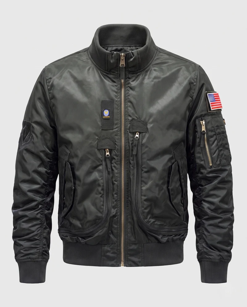 Herren Utility Style Bomberjacke mit Sleeve Organizer und Reißverschlusstaschen Drune