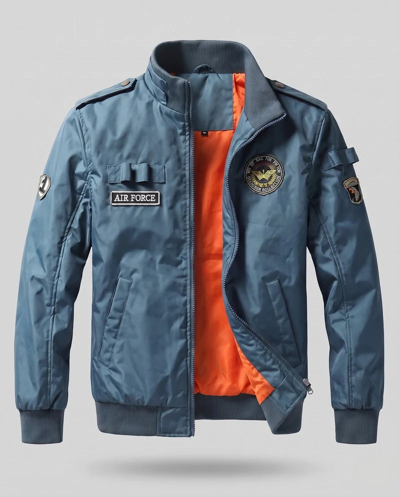 Herren Pilotenjacke im Flight-Stil mit vollem Teddyfutter und Abzeichenapplikationen Drune