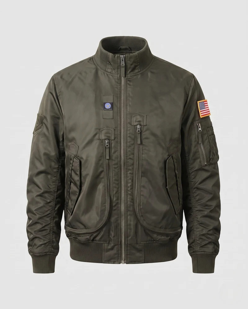Herren-Pilotjacke im Utility-Look mit Taschenärmel und Patches Drune