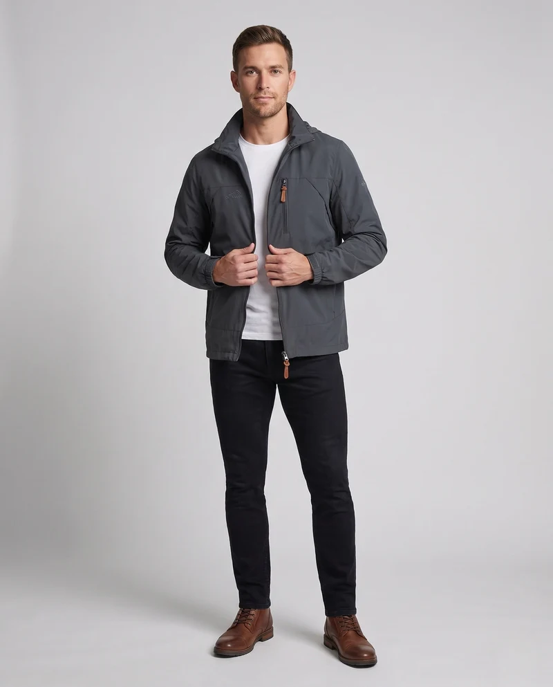 Herren Freizeit Softshell Jacke mit verstellbarer Kapuze, Brustreißverschluss und Klettverschluss-Manschetten Drune