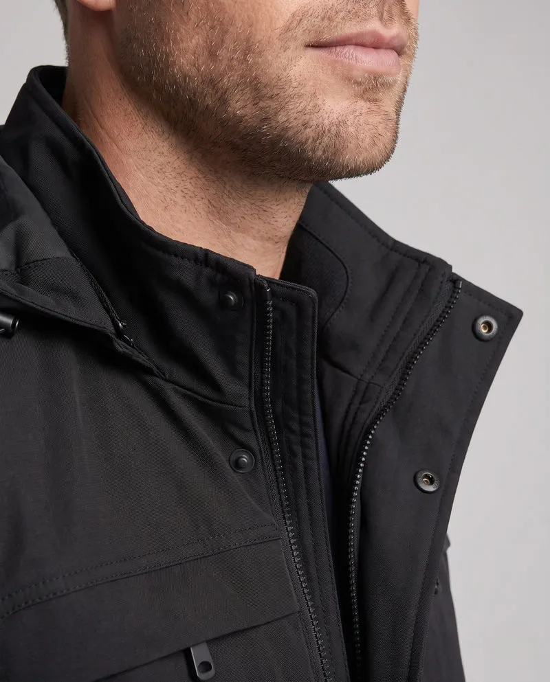 Herren funktionale Kapuzenjacke im Feldstil mit versteckter Reißverschlusstasche und verstellbaren Klettmanschetten Drune