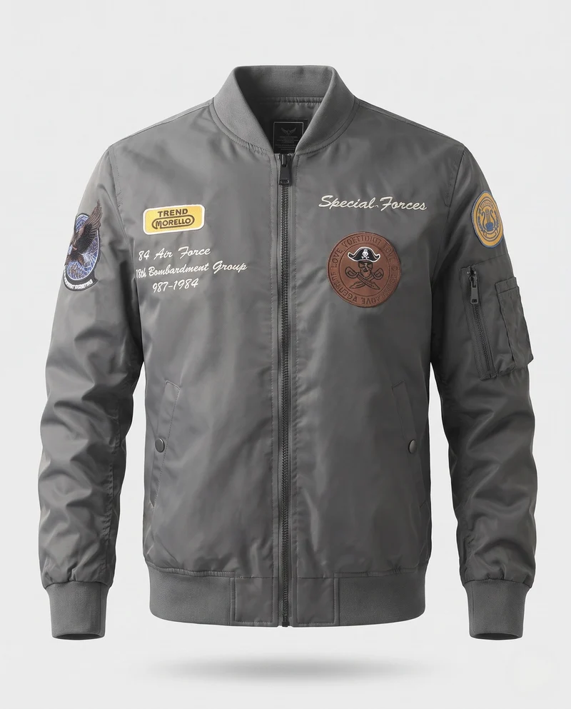 Herren gepolsterte Bomberjacke im Pilotenstil mit bestickten Patches und Armtasche Drune