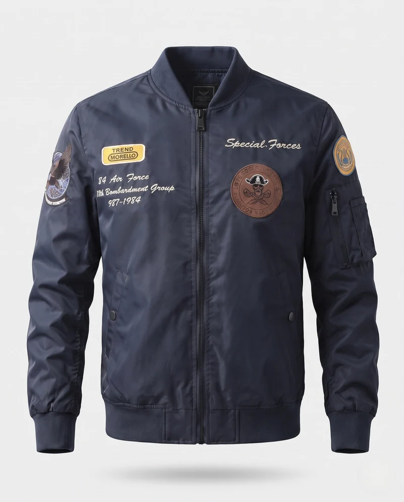 Herren gepolsterte Bomberjacke im Pilotenstil mit bestickten Patches und Armtasche Drune