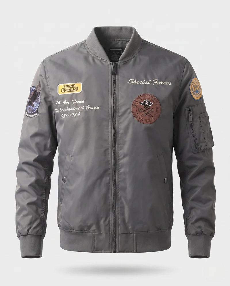 Herren gepolsterte Bomberjacke im Pilotenstil mit bestickten Patches und Armtasche Drune