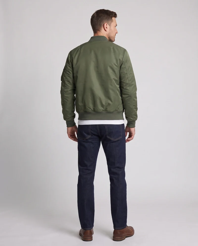 Herren gepolsterte Bomberjacke mit Camouflage-Futter und Fliegerstil-Armtasche Drune
