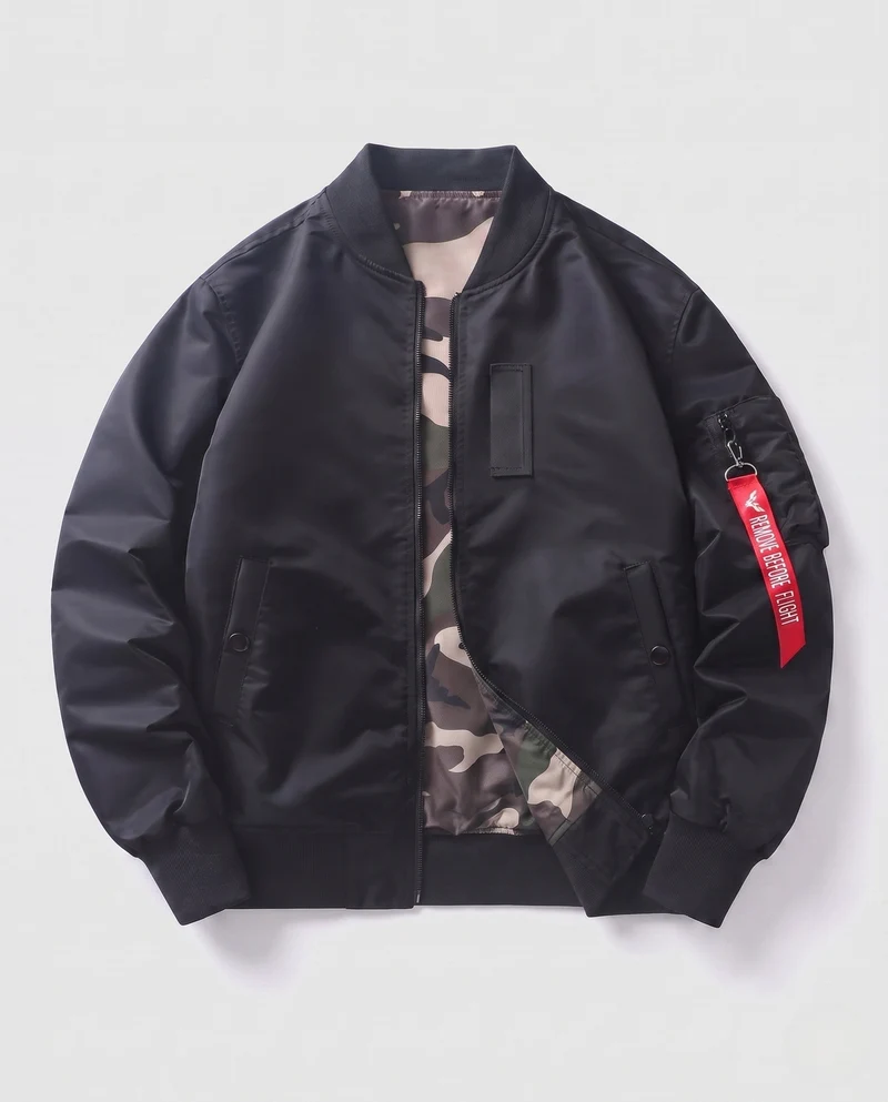 Herren gepolsterte Bomberjacke mit Camouflage-Futter und Fliegerstil-Armtasche Drune