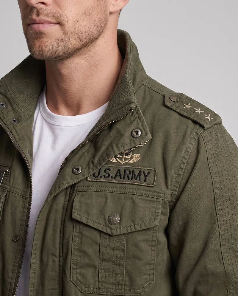 Herren gepolsterte Canvas-Bomberjacke im Feldlook mit Schulterklappen und warmem Teddy-Fleece-Futter Drune