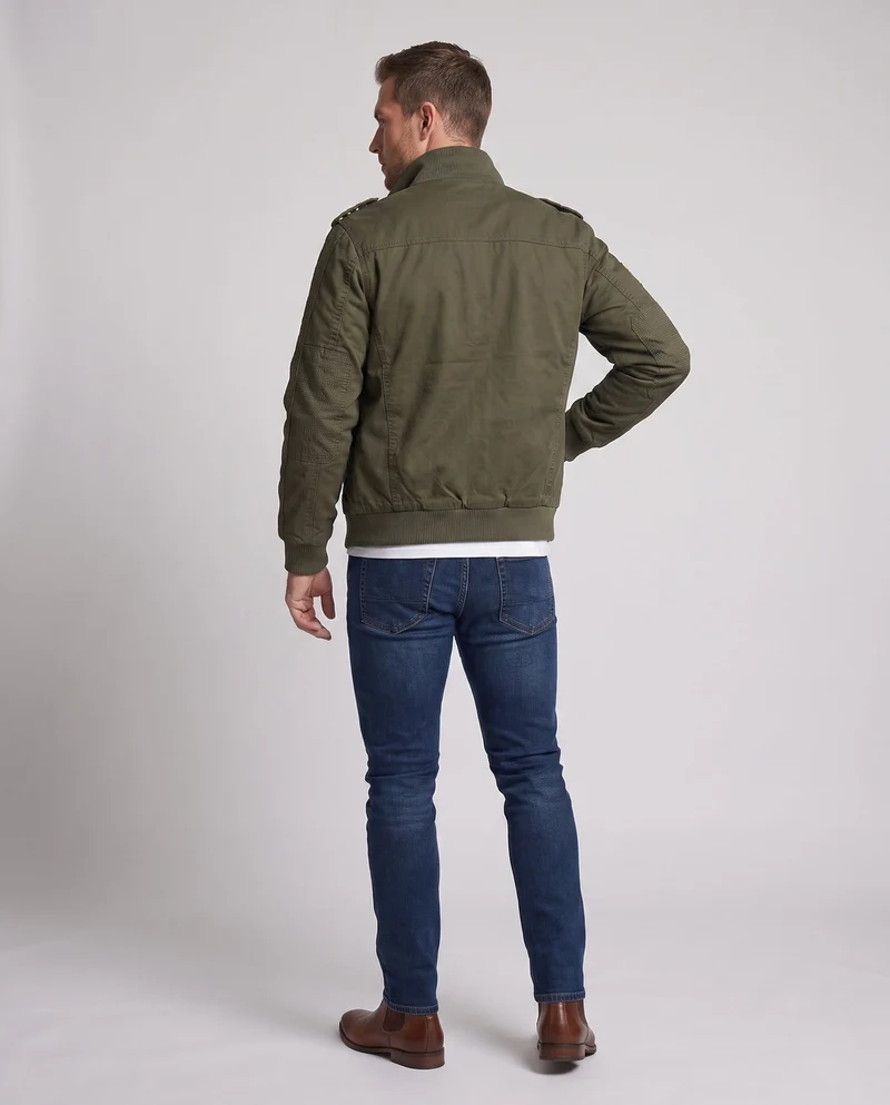 Herren gepolsterte Canvas-Bomberjacke im Feldlook mit Schulterklappen und warmem Teddy-Fleece-Futter Drune